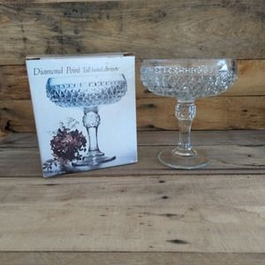Vintage 1965 - 1990 Diamond Point Clear by Indiana Glass Tall Footed Compote